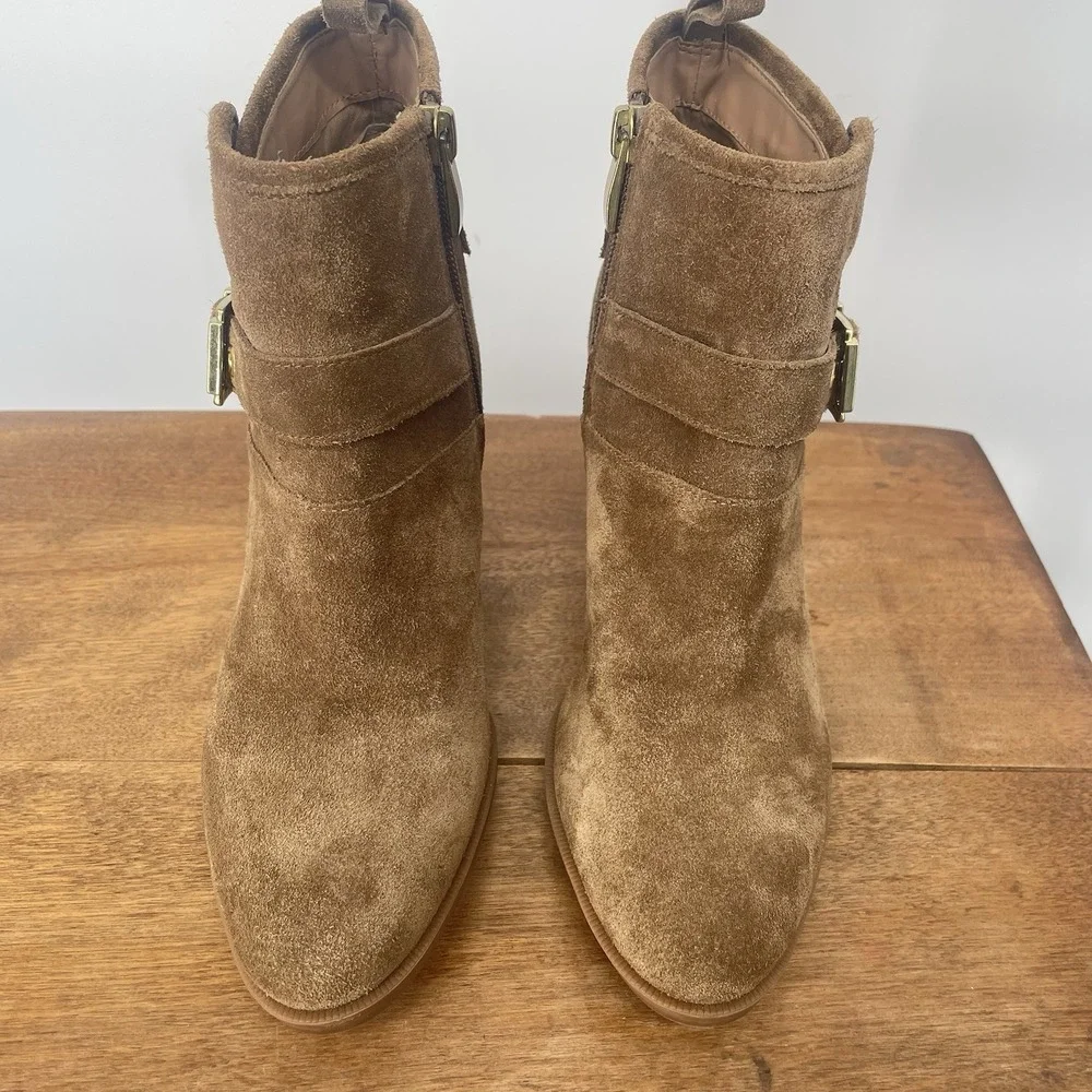 New Franco Sarto Suede Dorinda Ankle Boot Booties Cognac Brown Heel 2.5